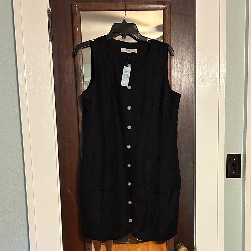 LOFT Black Sleeveless Button-Front Mini Dress